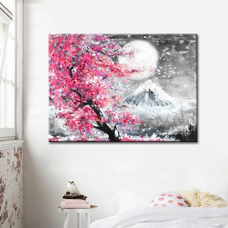 

Mount Fuji Cherry Blossom Landscape Japanese Style Canvas Painting Wall Art Poster Prints Pictures for Living Room Home Decor