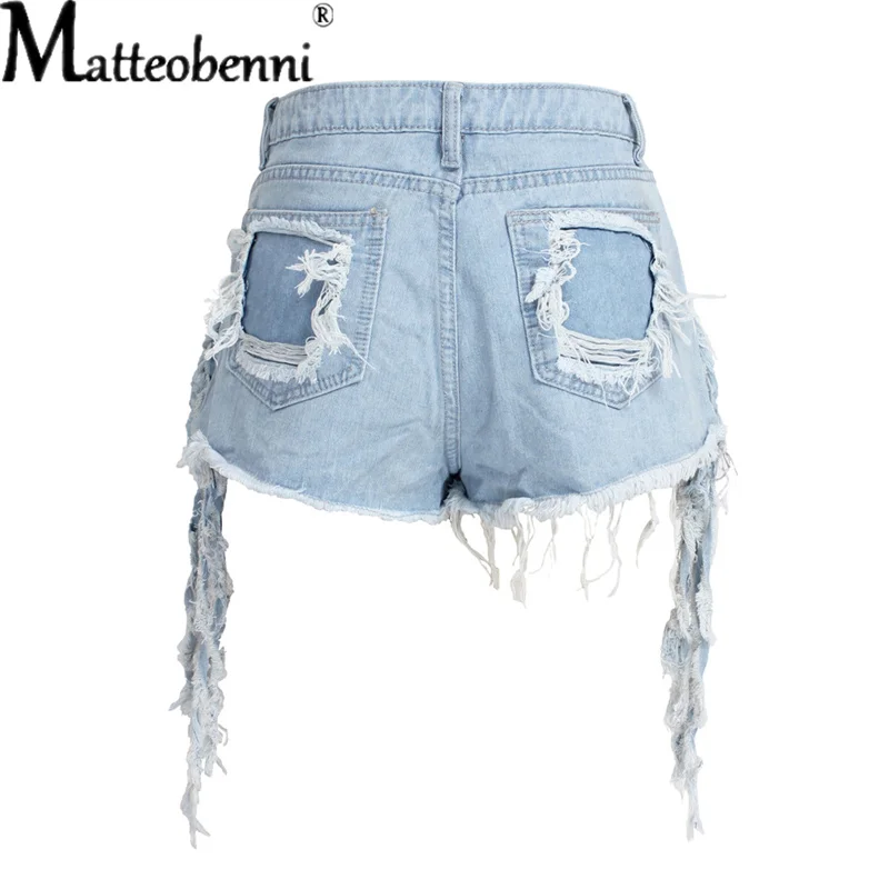 

Summer Ladies New Plus Size Fashion Tassel Denim Shorts Sexy Women High Waist Casual Ripped Straight Club Streetwear Jean Short