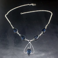 gemstonefactory jewelry big promotion unique 925 silver amazing new arrival blue topaz women chain necklace 46cm 202101514