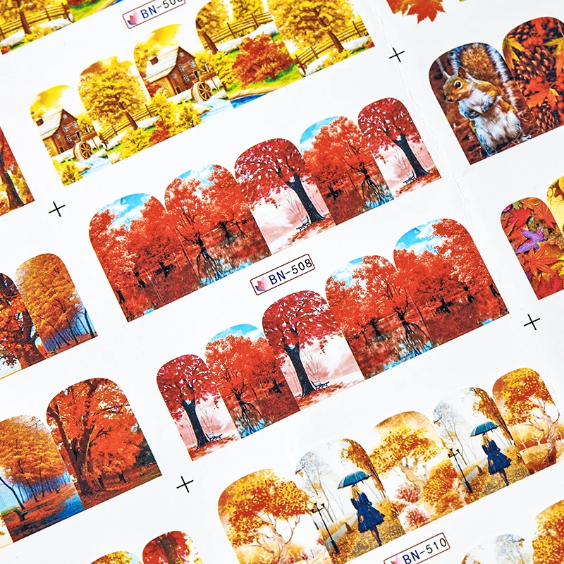 Золотой лист клен наклейки для ногтей осень переводные Слайдеры маникюра