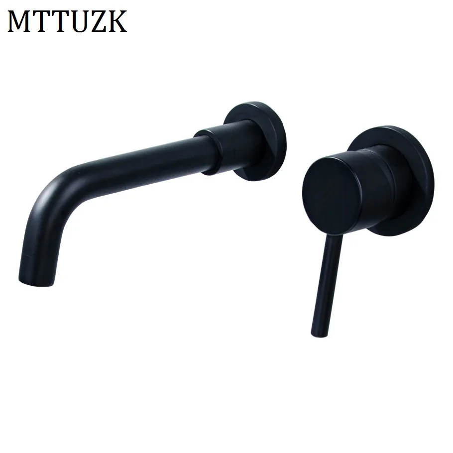 MTTUZK качество матовый золотой/розовое золото/Хромированный Матовый Черный Твердый латунный смеситель горячая холодная смеситель настенный монтаж Сплит смеситель кран
