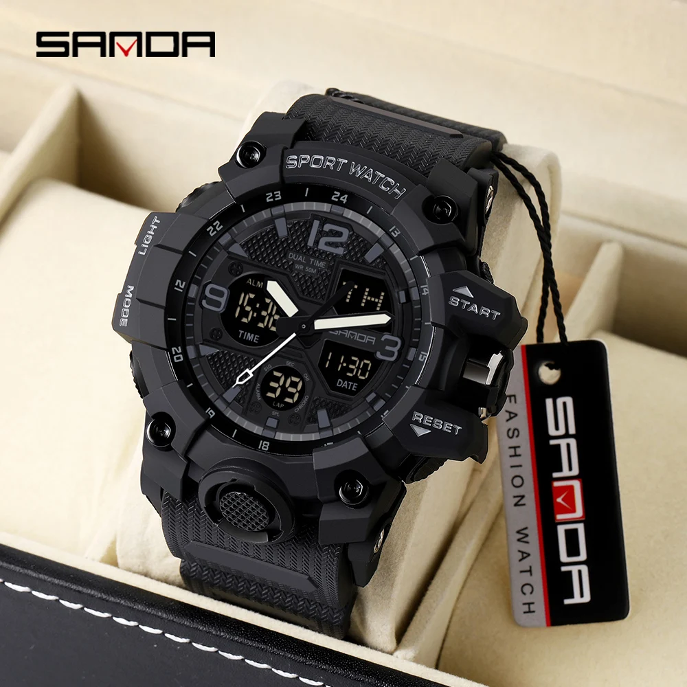 

SANDA Fashion Sports Waterproof Watch Men Top Luxury Brand Military Digital Quartz Wristwatch Mens Dual Display Backlight Clock