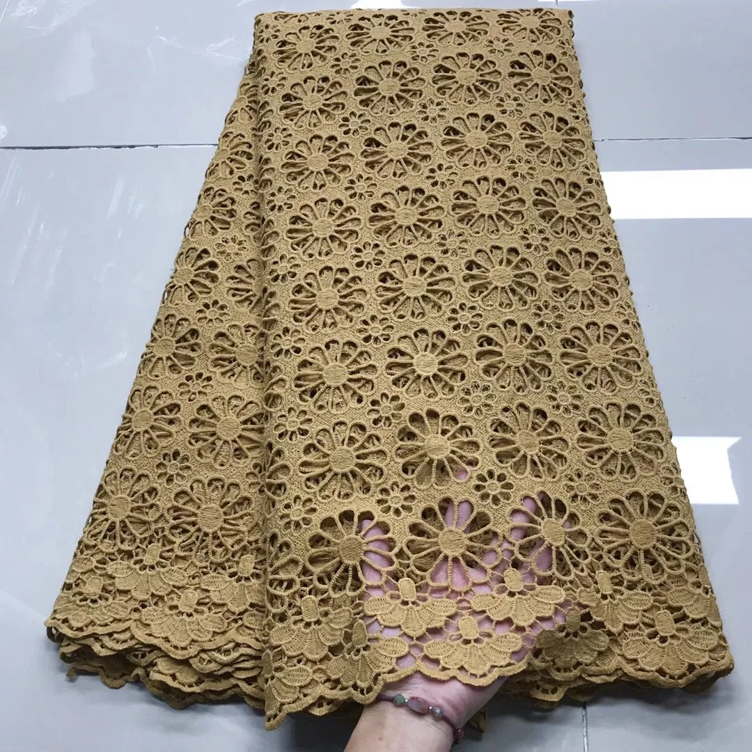 

Gold nigerian guipure lace water soluble fabric 2020 high quality embroidery african cord lace mesh fabrics 5 yards TS9731