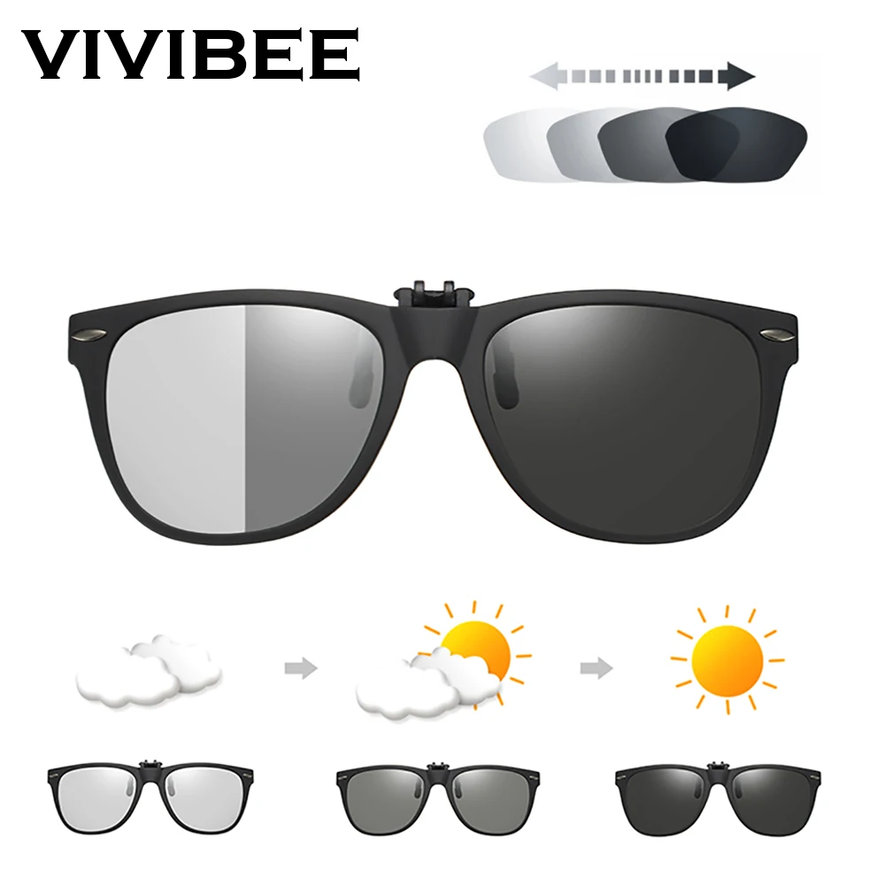 VIVIBEE мужские фотохромные поляризованные линзы флип-ап клип на солнцезащитные очки для женщин вождения солнцезащитные очки с зажимами трендовый продукт