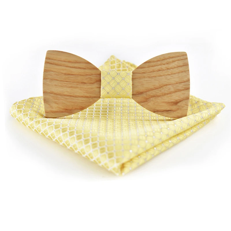 

Прямая поставка, набор галстуков-бабочек из древесины ясеня желтого цвета для мужчин и женщин, Подарочный галстук-бабочка с плащом