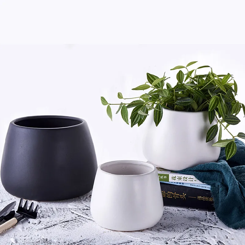 

Nordic Cute Flower Pot Ceramic White Pottery Creative Large Black Plant Pot Tray Hydroponic Blumentopf Home Decoration DG50FP