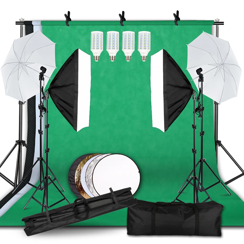 

2.6x3m Background Support System 20W 5500K Umbrellas Softbox Continuous Lighting Kit Backdrop Photography Reflector Tripod Stand