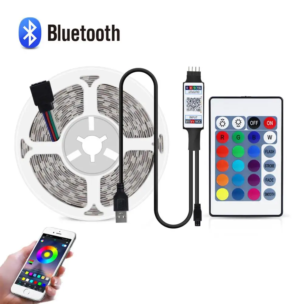 RGB Лента светодиодная с питанием от USB 2835 и поддержкой Bluetooth 5 в постоянного