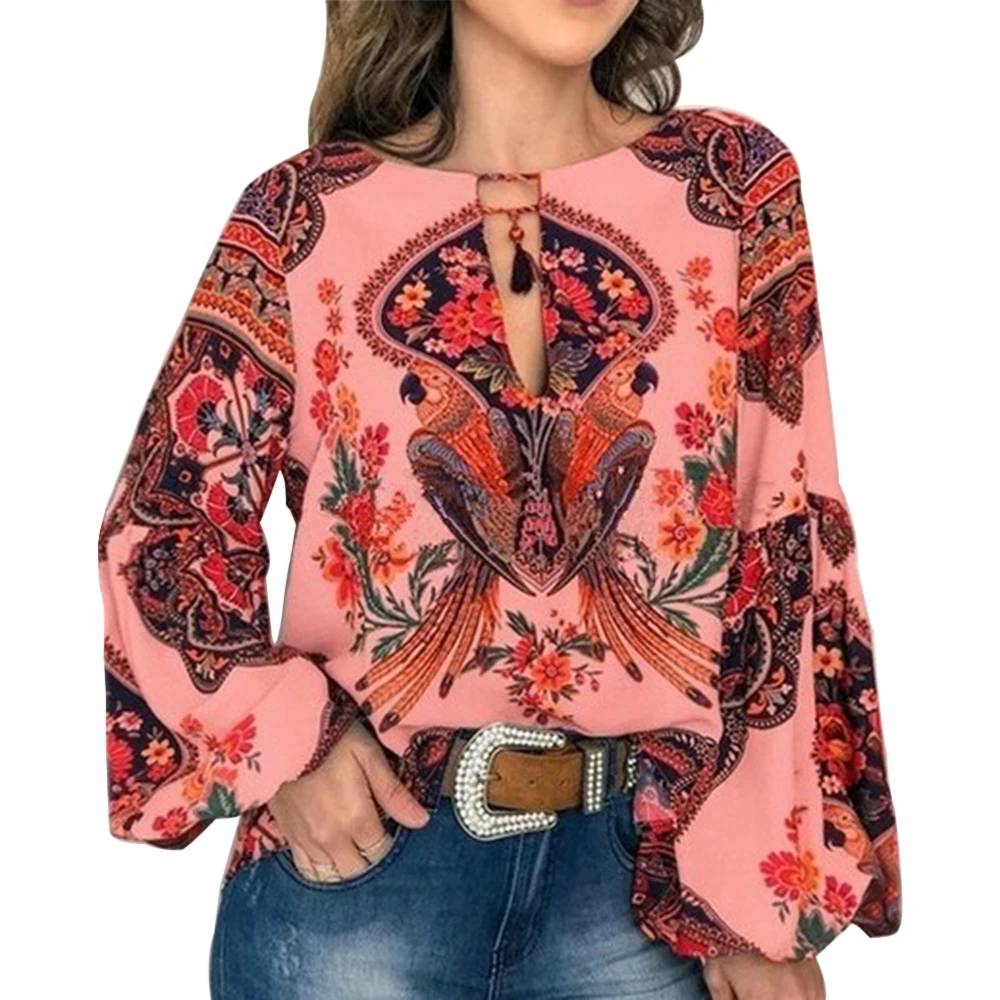 2019 Autumn Bohemian Blouse Women Plus Size 5XL Shirt Vintage Floral Print Top Ladies Blouses Casual V Neck Blusas Mujer De Moda | Женская