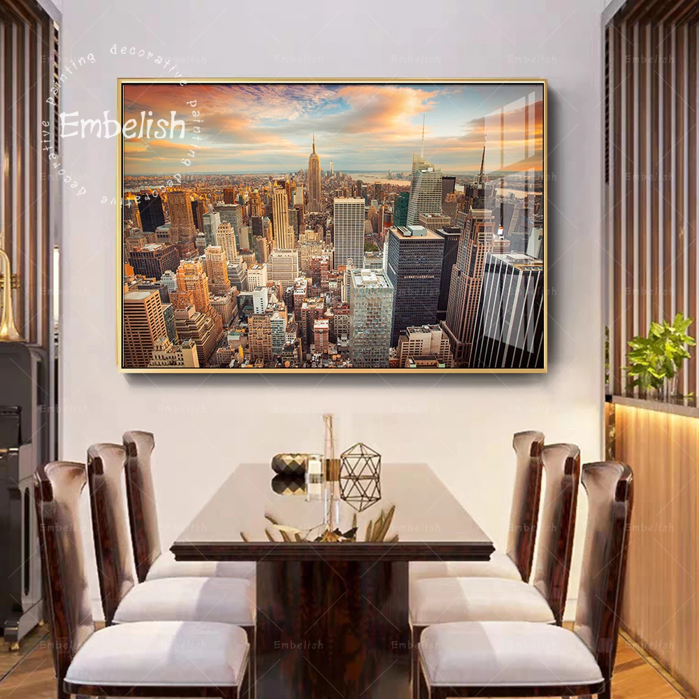 

Embelish Beautiful Landscape Wall Art Pictures For Living Room Sunset View Of New York City Home Decor Posters Canvas Paintings