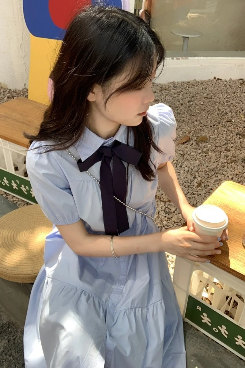 Женское платье-рубашка свободного покроя с рукавом-фонариком | Женская одежда