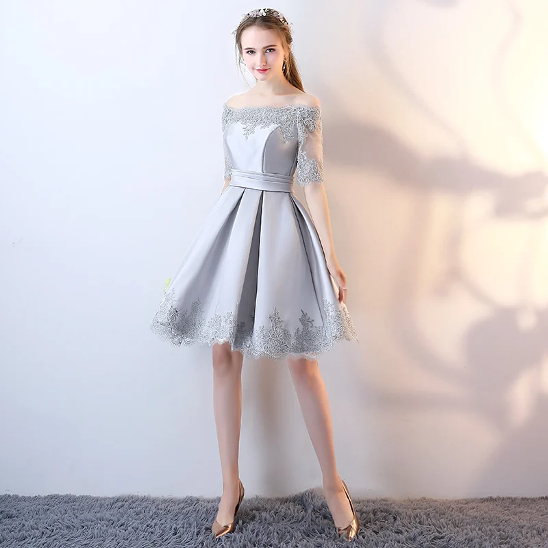 

Women's wedding party dress plus size lace embroidery satin short formal prom evening dress for New Year 2021 cocktail dress