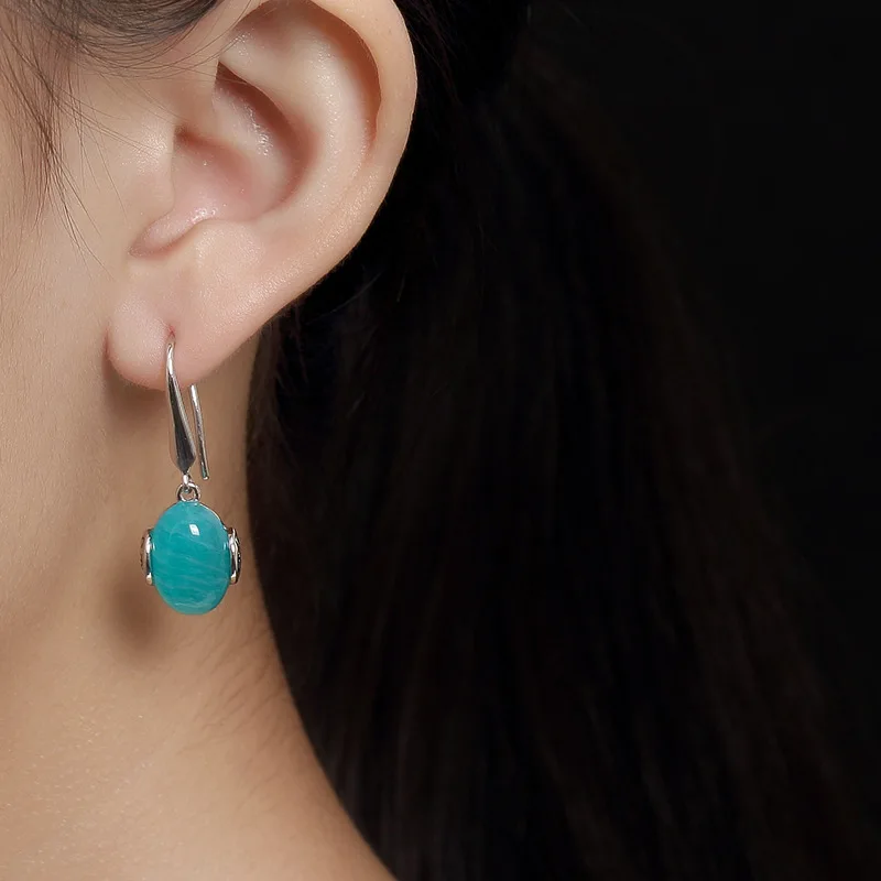 Овальный Амазонит натуральное Голубое озеро искусственное серебро 925 пробы