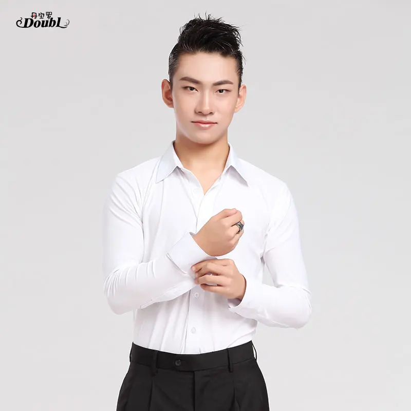 Мужская одежда для бальных танцев и латиноамериканских белая рубашка на