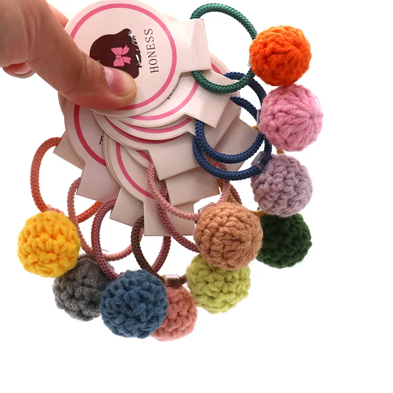 Детский вязаный крючком зажим для волос с помпоном эластичная повязка красочный