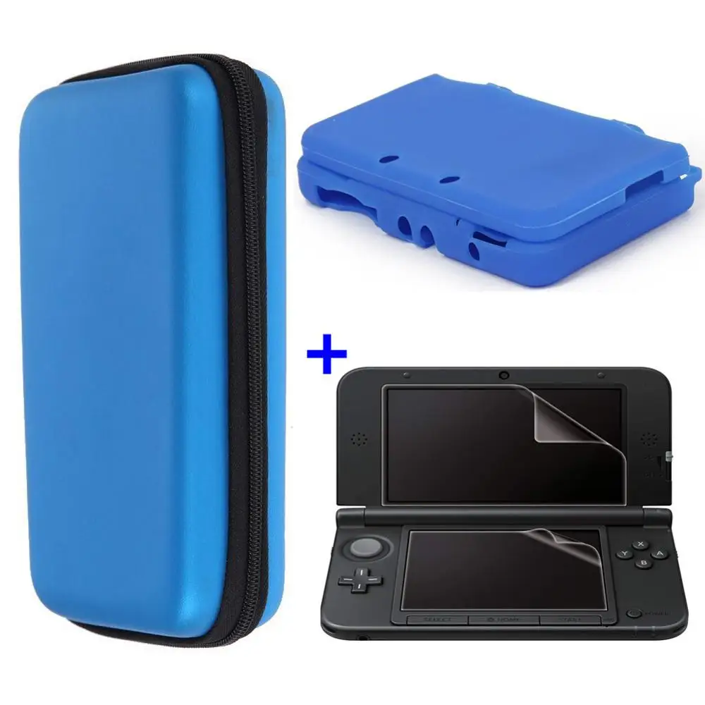 3 in 1 set blue Защитная жесткая дорожная переносная крышка мешок сумка с сенсорной пленкой защитный силиконовый чехол для nintendo new 3DS LL XL new 3dsll 3dsxl - Цвет: 3 in 1 set blue