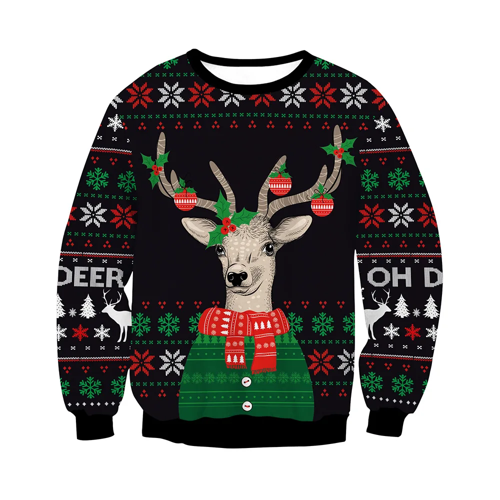 

Christmas Sweater for Women Men with A Deer Black Polyester Costume Fashion Sweaters Couples Clothing 2021 Womens Sweaters M XL