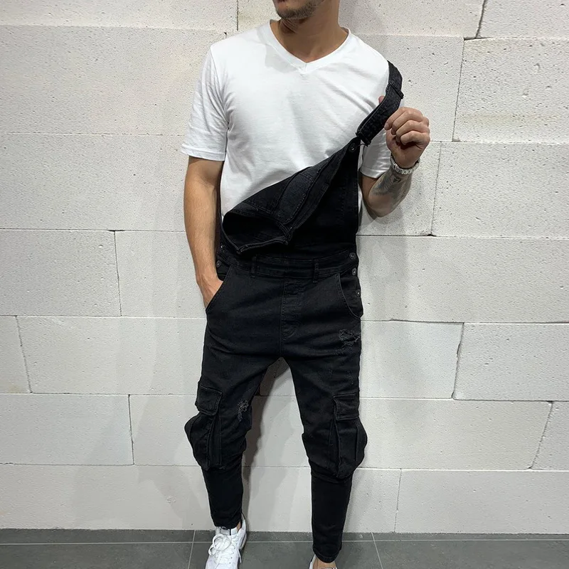 Мужской комбинезон рваные джинсы комбинезоны Модные свободные брюки размера