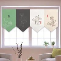 chinese door curtain ink lotus painting triangle curtain kitchen bedroom restaurant decorative window partition hanging curtains