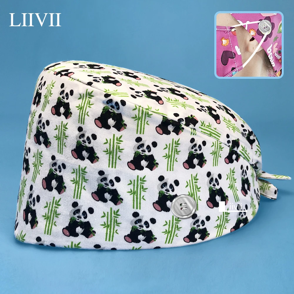 

Animal Printed Surgical Cap High Quality 100%Cotton Dental Care Scrub Hat Pharmacist Nurse Work Hat Laboratory Button Scrub Cap