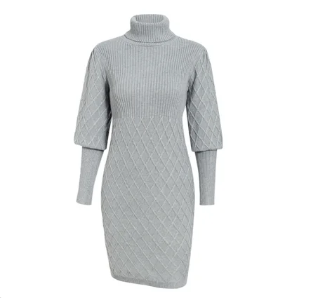 Женское вязаное платье-свитер с длинным рукавом-фонариком | Женская одежда