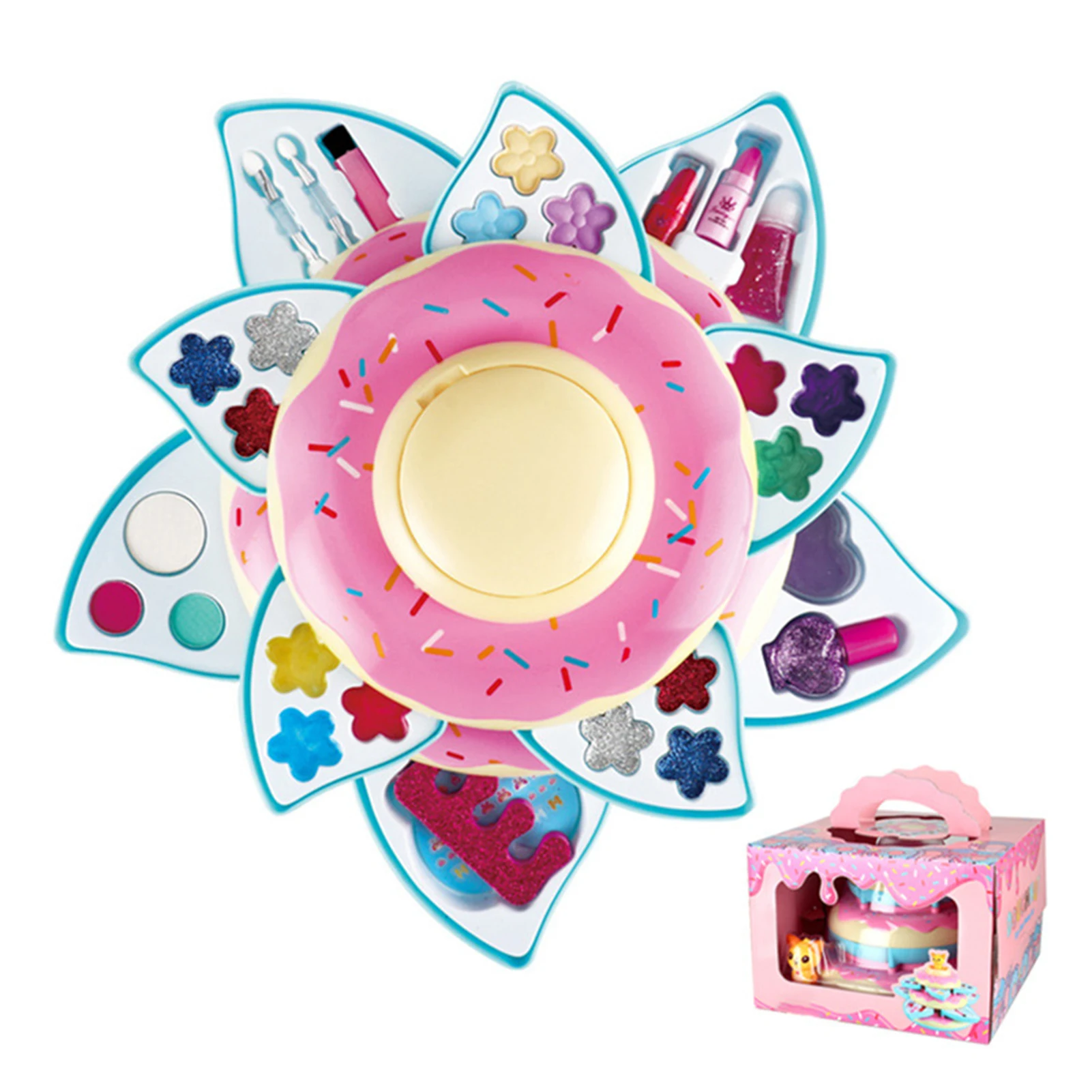 Girls' Makeup Toy Set Princess Cosmetics Make Up Set Donut Box Girl Pretend Play Kit Toys Girls Makeup Tools Set Simulation