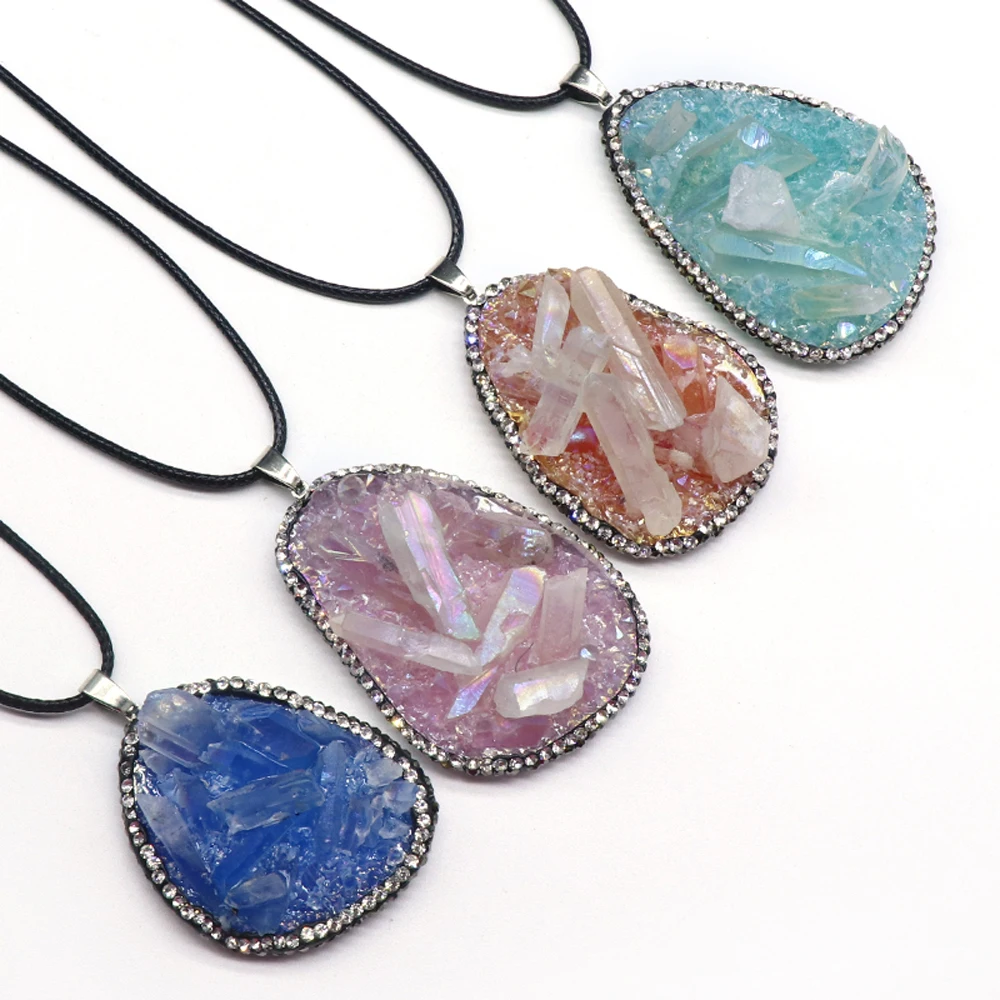

Natural Stone Druzy Peadant Necklace Simple Water Drop Multi-color Druzy Quartzs for Women Necklace Party Gifts