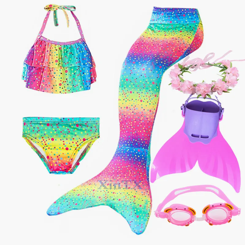 Kids Swimming Mermaid Tail Ariel Costumes Cosplay Bikini Set can add with Monofin Flipper Swimsuit Bating Suit for Girls | Тематическая