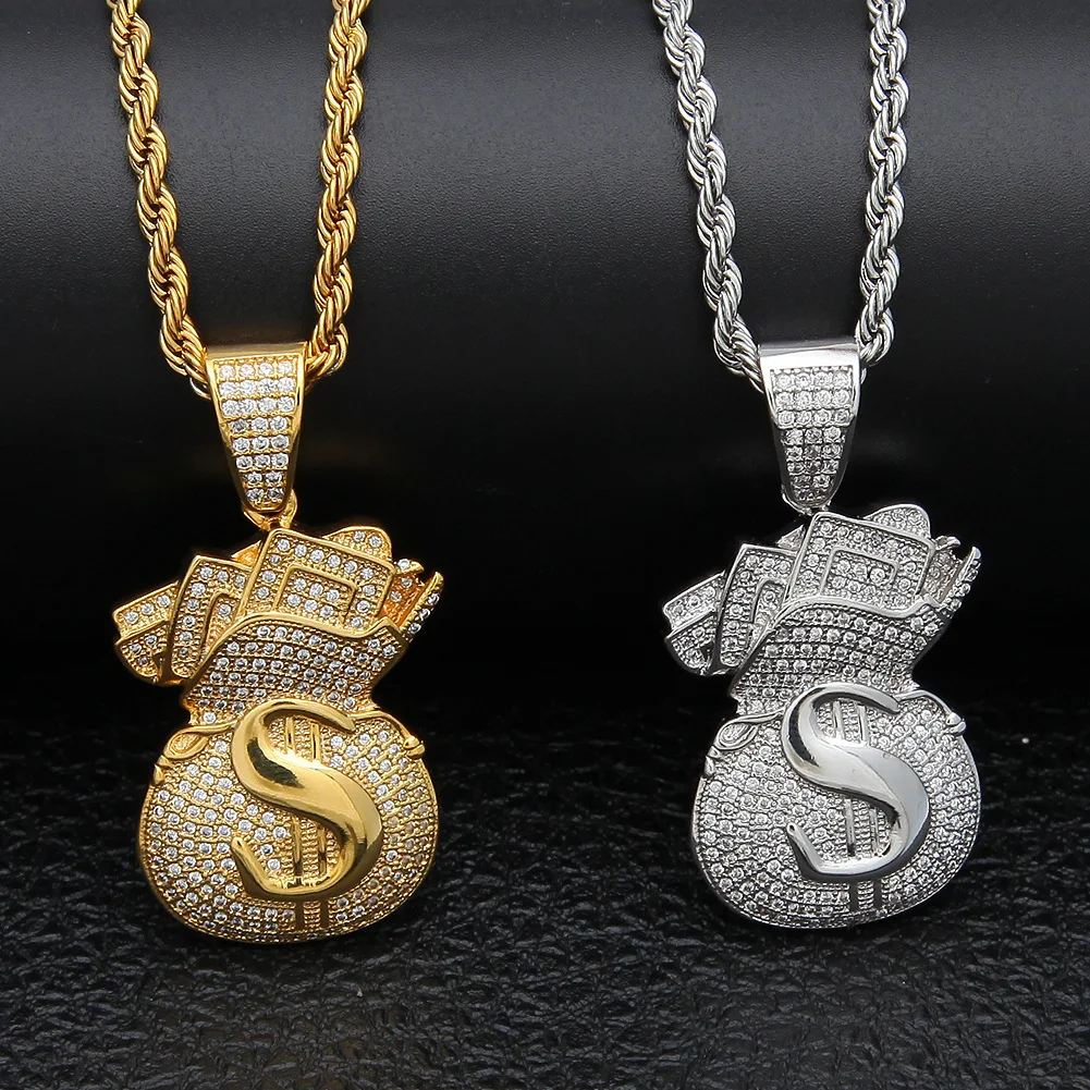 

Hip Hop for Man Purse Dollars Banknote in Crystal Necklace Pendant