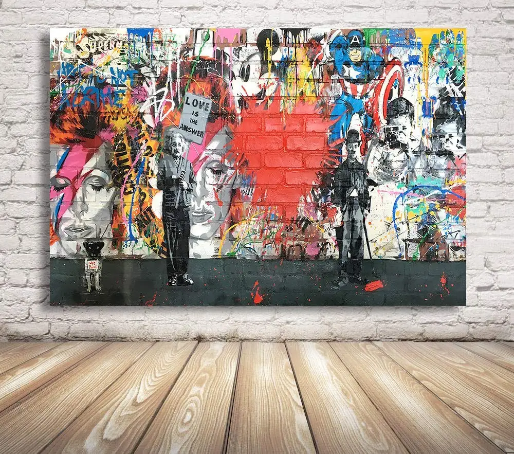 Faicai Art Banksy граффити уличное искусство картины поп арт Chaplin & Einstein Капитан Америка