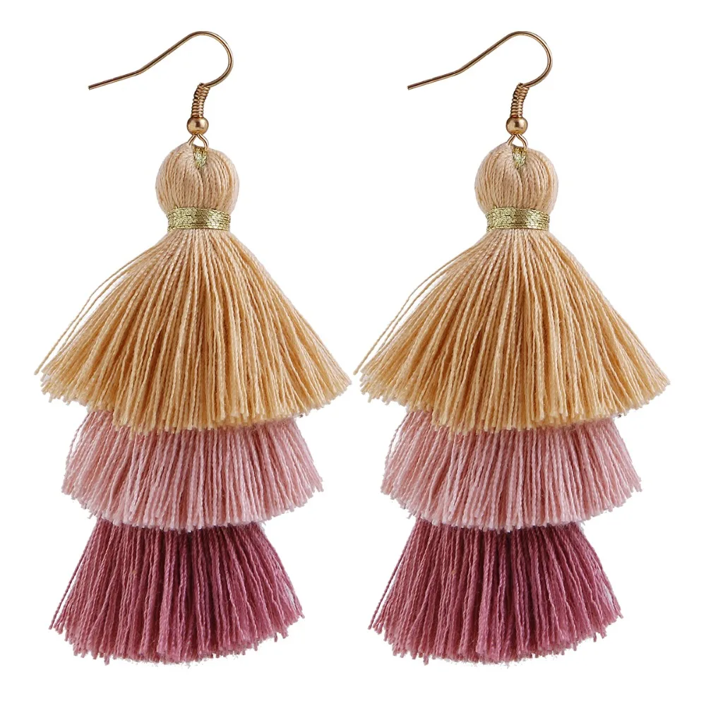 Qtian Boho Серьги-кисточки женские длинные висячие серьги для женщин девушек красные синие фиолетовые богемные массивные ювелирные изделия