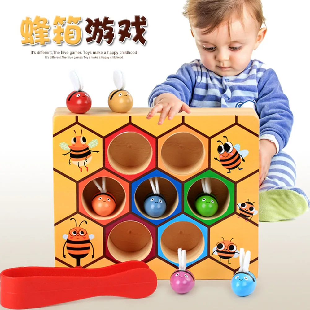 

Toddler Kids Clamp Bee To Hive Montessori Toy Set Hand Eye Coordination Gift Wood Matching Activities Funny Preschool Education