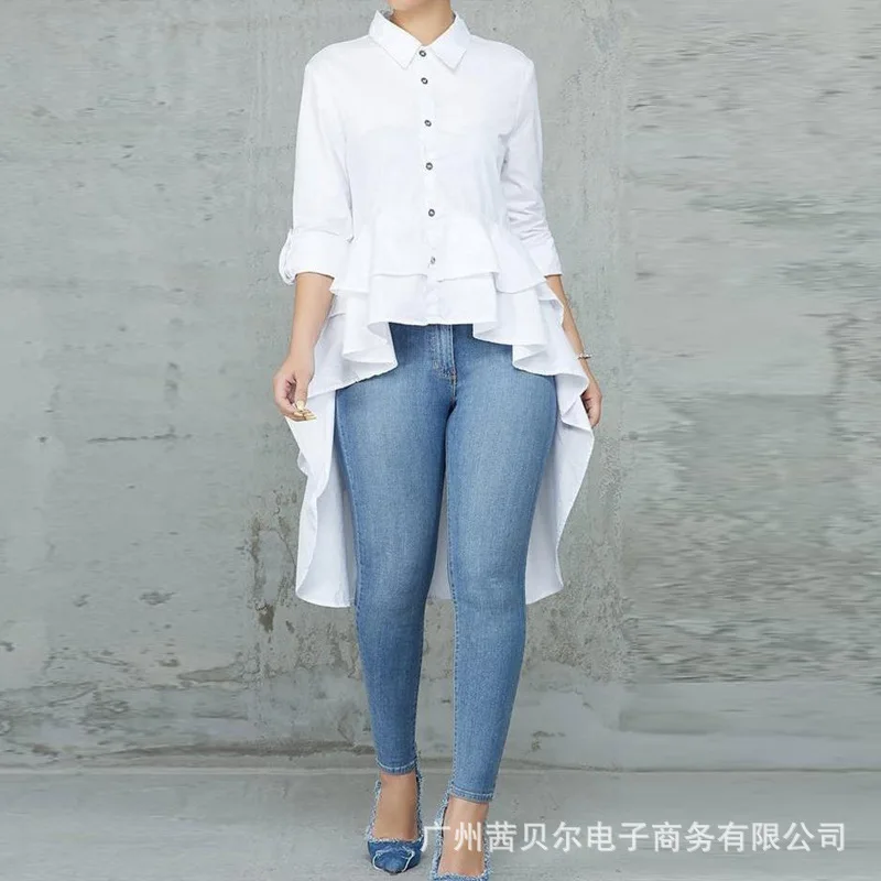 

2021 summer new style slim fashion simple irregular hem shirt button up shirt