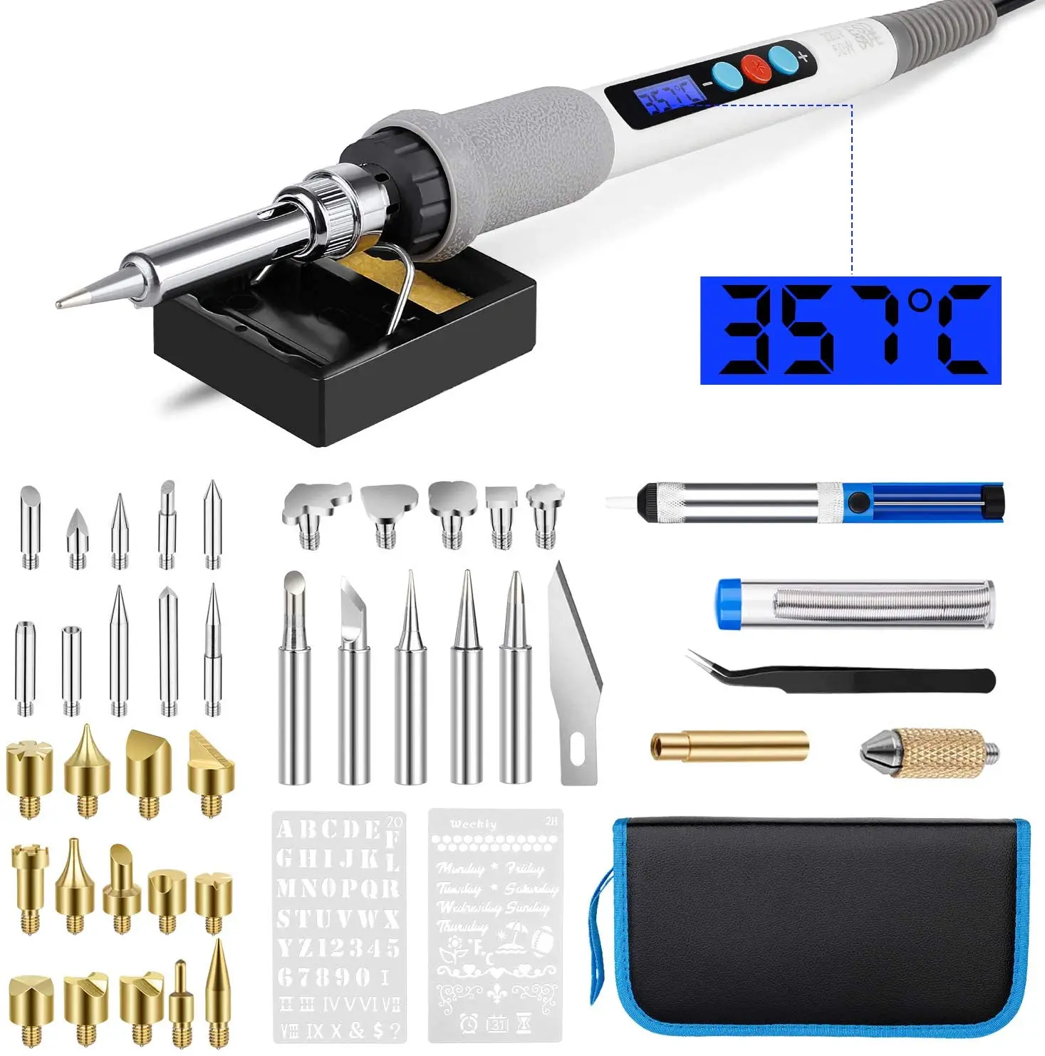 

Wood Burning Kit Carving Pyrography Pen Kit 60W Adjustable Temperature Soldering Iron Welding Wood Embossing Burning set