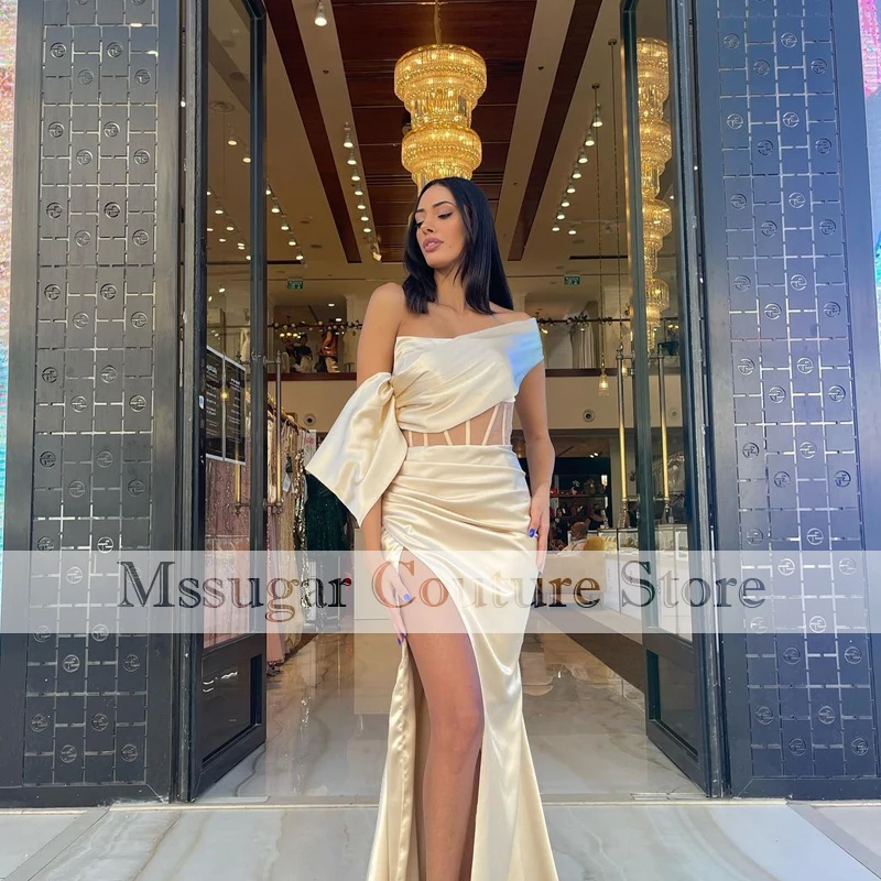 

Женское атласное платье-Русалка, элегантное плиссированное платье с высоким разрезом для выпускного вечера, 2021