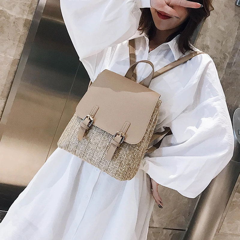 

Fashion Straw Small Backpacks Rattan Rucksack for Teenagers Girls Weave Simple School Bags Female Casual Summer Beach Wallet Sac