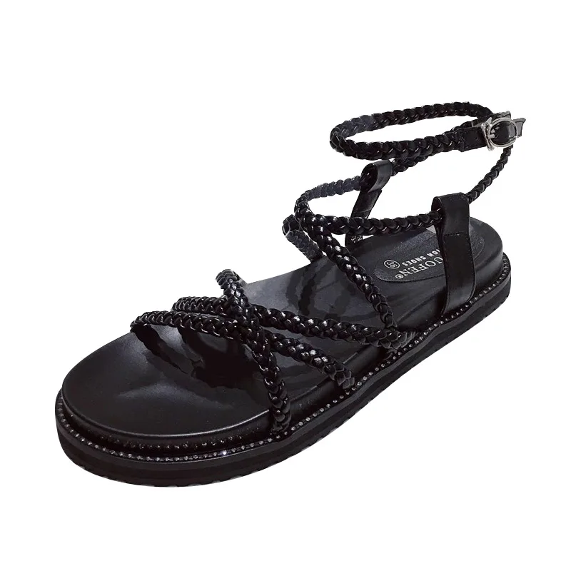 

Beige Heeled Sandals 2021 Summer Female Shoe Black Flat Fashion Elastic Band Girls New Comfort Slip-On Back Strap Casual Fabric