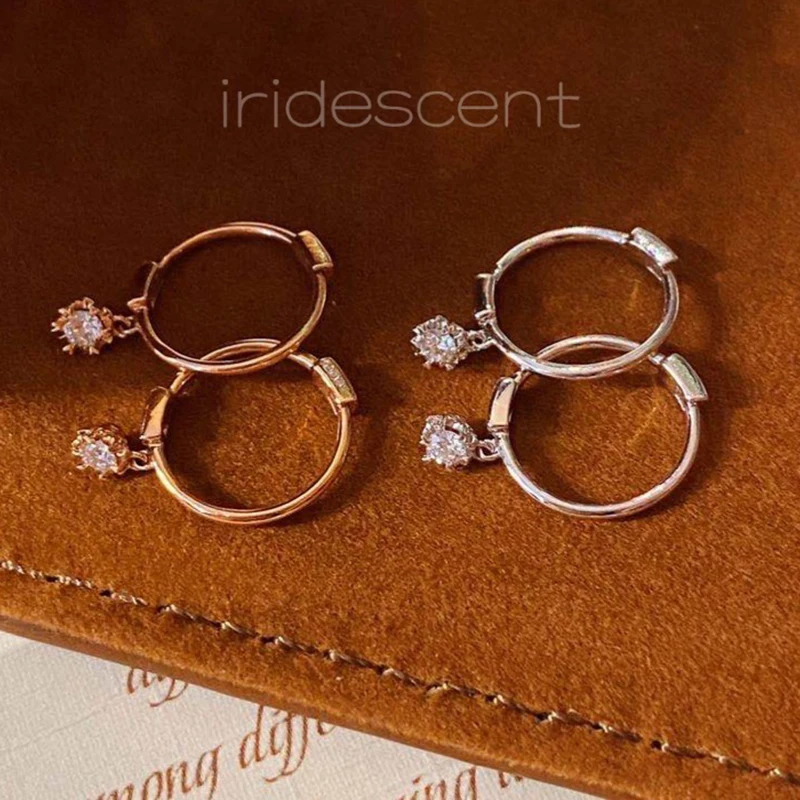 

BOEYCJR 18K White Gold/Rose gold snowflake Natural Diamonds hoop Earrings for Women Anniversary Gift
