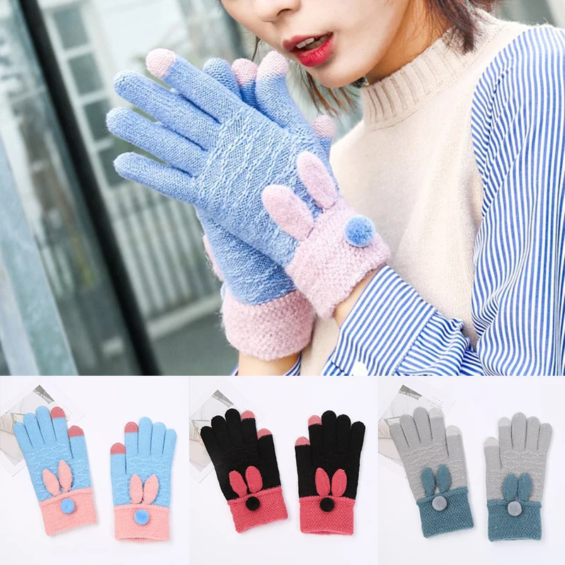 

Winter Knit Gloves Touchscreen Warm Soft Anti-Slip Cartoon Knitted Gloves for Women PUO88
