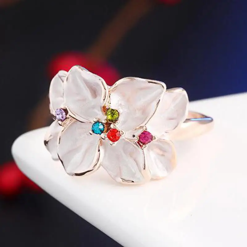 Красивое кольцо с Гарденией чистый золотой цвет широкое кубическое цветком из