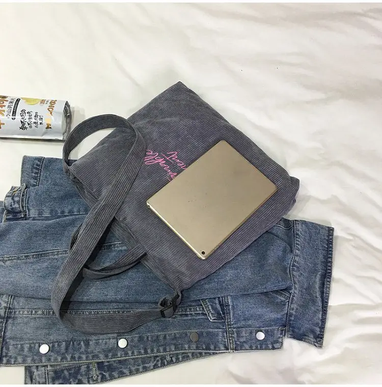 Большая вместительная сумка на молнии с вышивкой, женская сумка через плечо из вельвета и сумки через плечо, женская сумка из эко-ткани KL673
