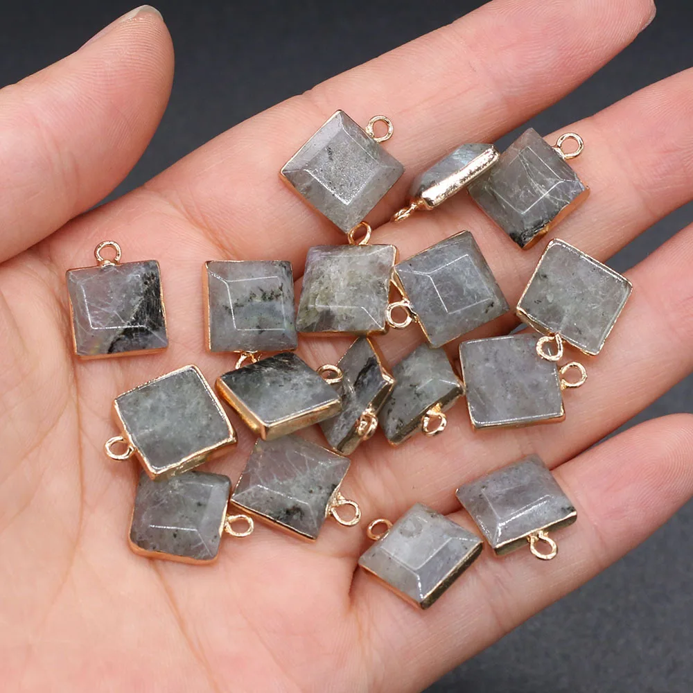 

Natural Stone Charms Square Pendant Connectors 12MM 2PCS For DIY Necklace Jewelry Finding Accessories