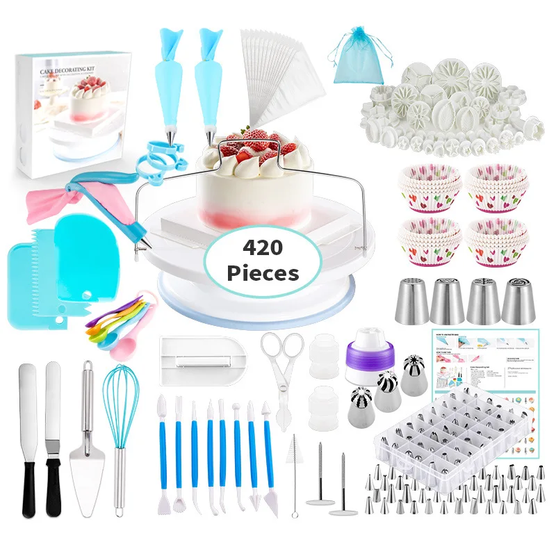 

420 pcs sugarcraft cake decorating tools fondant 1 Anti-slip turntable 200 cake paper cup socket 102 pastry bags 140/200pcs