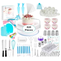 420 pcs sugarcraft cake decorating tools fondant 1 anti slip turntable 200 cake paper cup socket 102 pastry bags 140200pcs