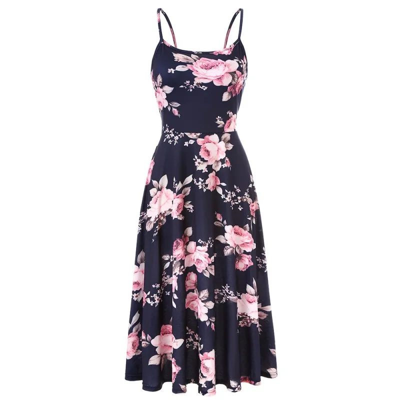 

S-2XL Womens Sling Sleeveless Square Collars Print Splicing Loose Longdress 2021 Fashion Summer New Sexy Casual Sleeveless Dress