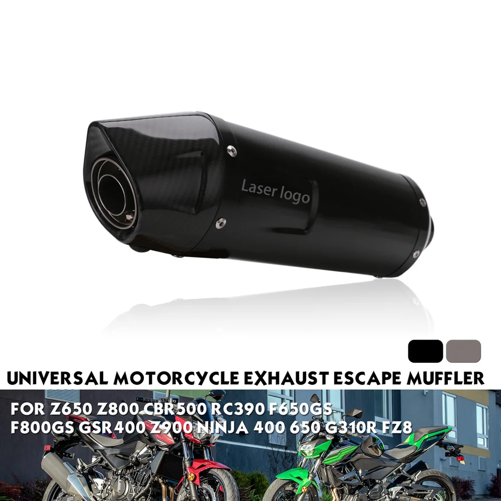 laser logo-Black Универсальный 51 мм настоящий углерод волокно мотоцикл выхлопной модифицированный глушитель труба скутер велосипед ямы для Yamaha Kawasaki Ninja Suzuki - Цвет: laser logo-Black