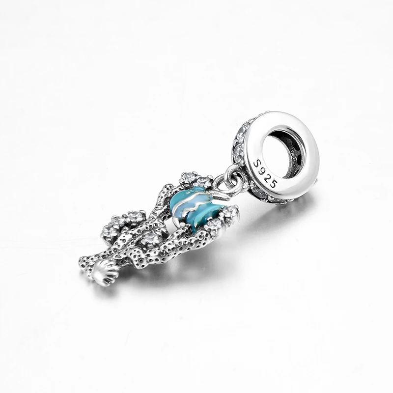 Модные 925 стерлингового серебра DIY подарок синий морской тропической рыбы Шарм