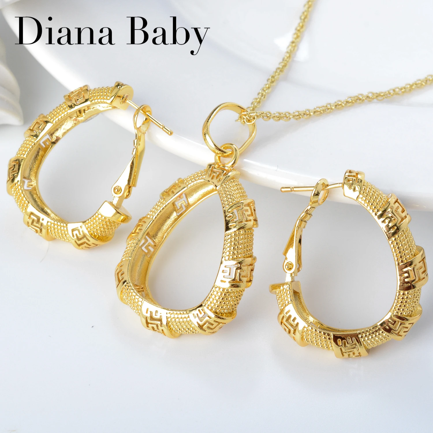 

Diana Baby Bohemia Jewelry Sets Gold Planted Earrings Pendent Necklace For Women New Design For Wedding Party Gift Classic