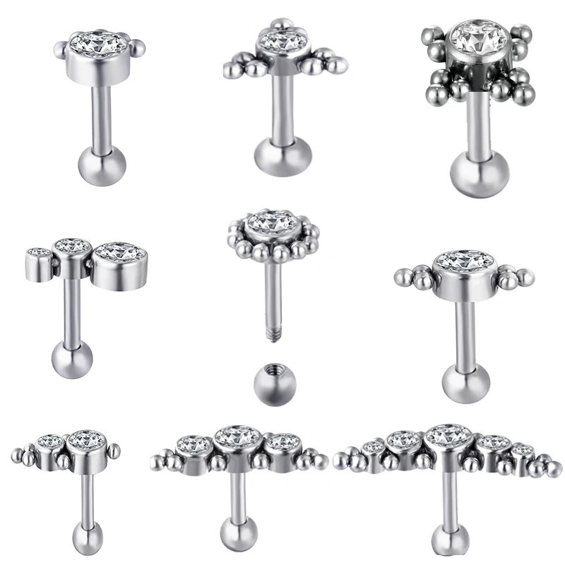 

1PS 316L Titanium Steel Labret Stud Lip Staple CZ Gem Cartilage Tragus Spiral Earring Ladies Earring Pin Perforated Jewelry