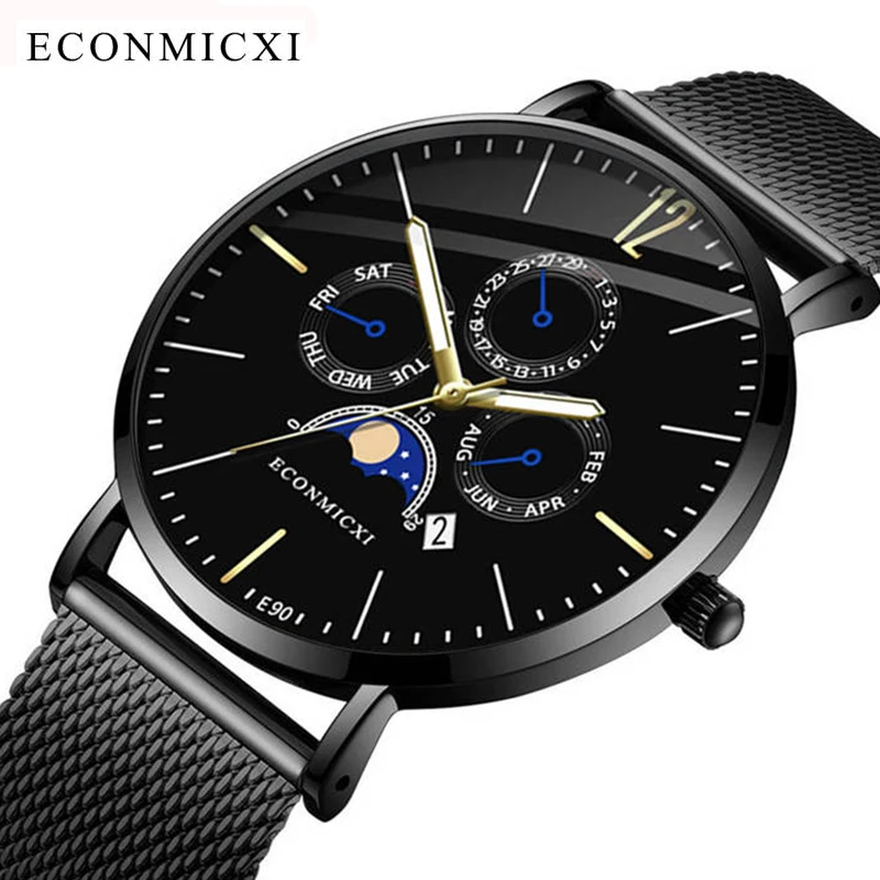 Модные брендовые Мужские кварцевые часы деловые с календарем модные